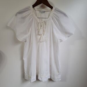 Medium Kendall Lane Embroidered Flutter Sleeve White Top